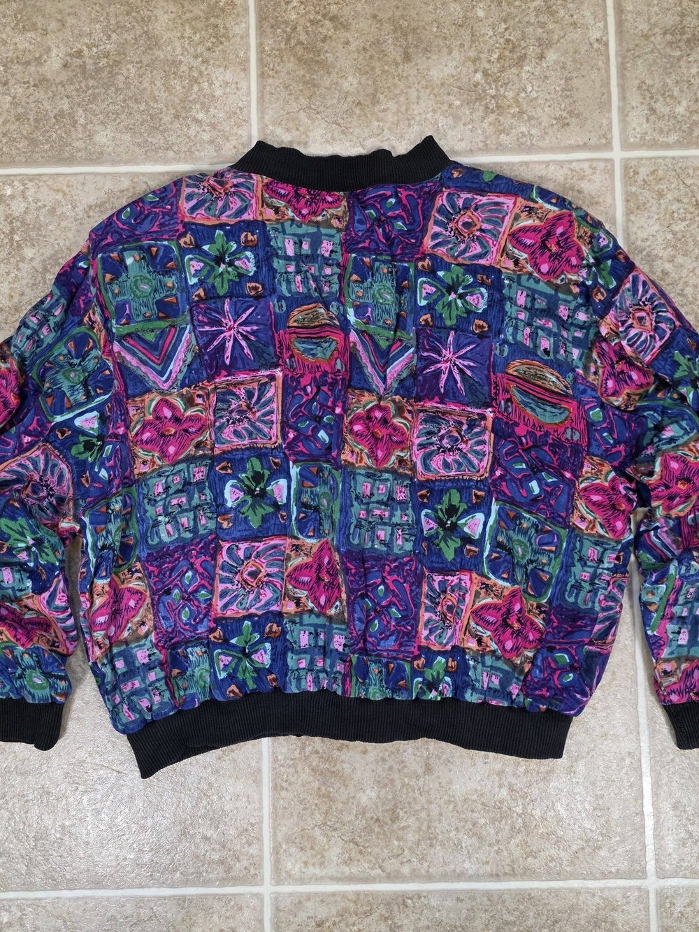 Vintage 90s Colorful Abstract Bomber Jacket Cropped Festival M/L - Picture 3 of 11